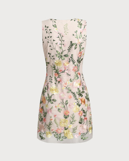 Gelbes ärmelloses Minikleid mit V-Ausschnitt und Blumenmuster