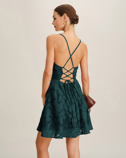 Grünes Jacquard-Minikleid im Slip-Stil