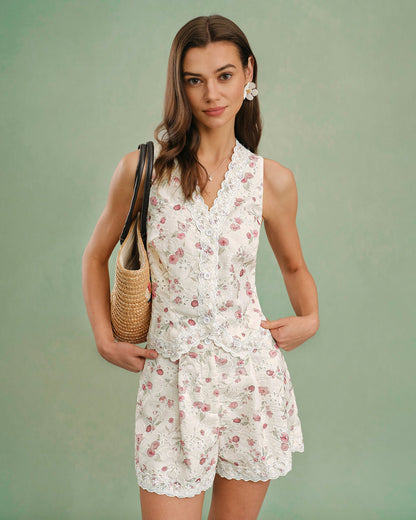 Shorts mit Blumenstickerei und Spitze
