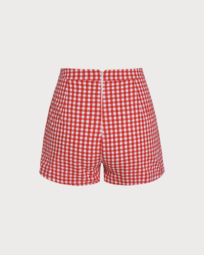 Red Plaid Button Skort