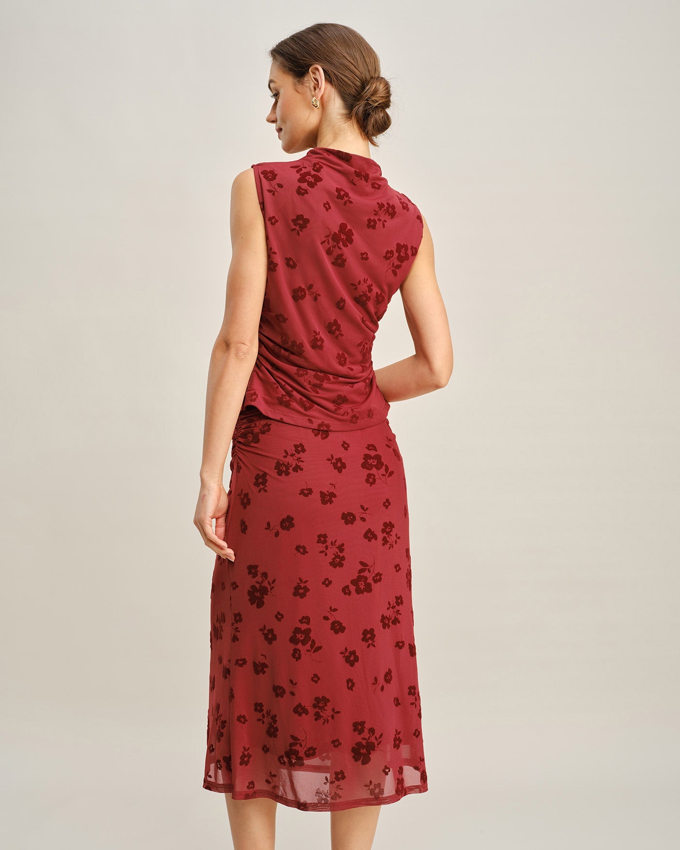 Roter Meerjungfrau-Midirock mit Blumenmuster