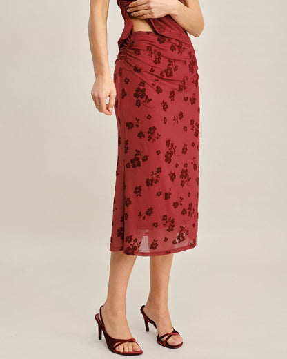 Roter Meerjungfrau-Midirock mit Blumenmuster