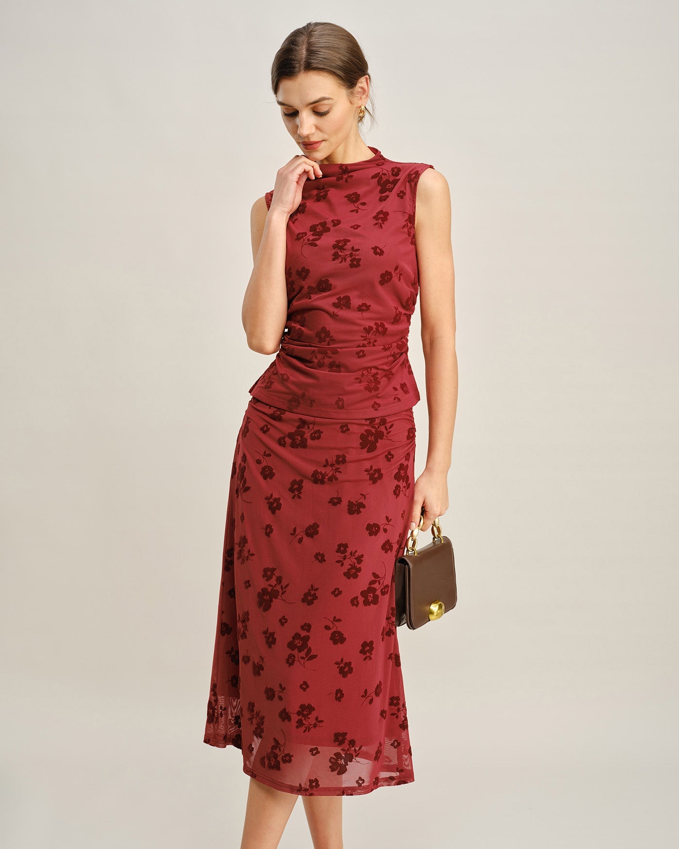 Roter Meerjungfrau-Midirock mit Blumenmuster