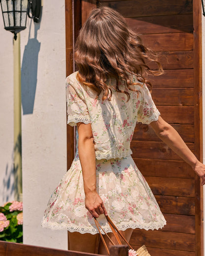 Floral Lace Tie Mini Skirt