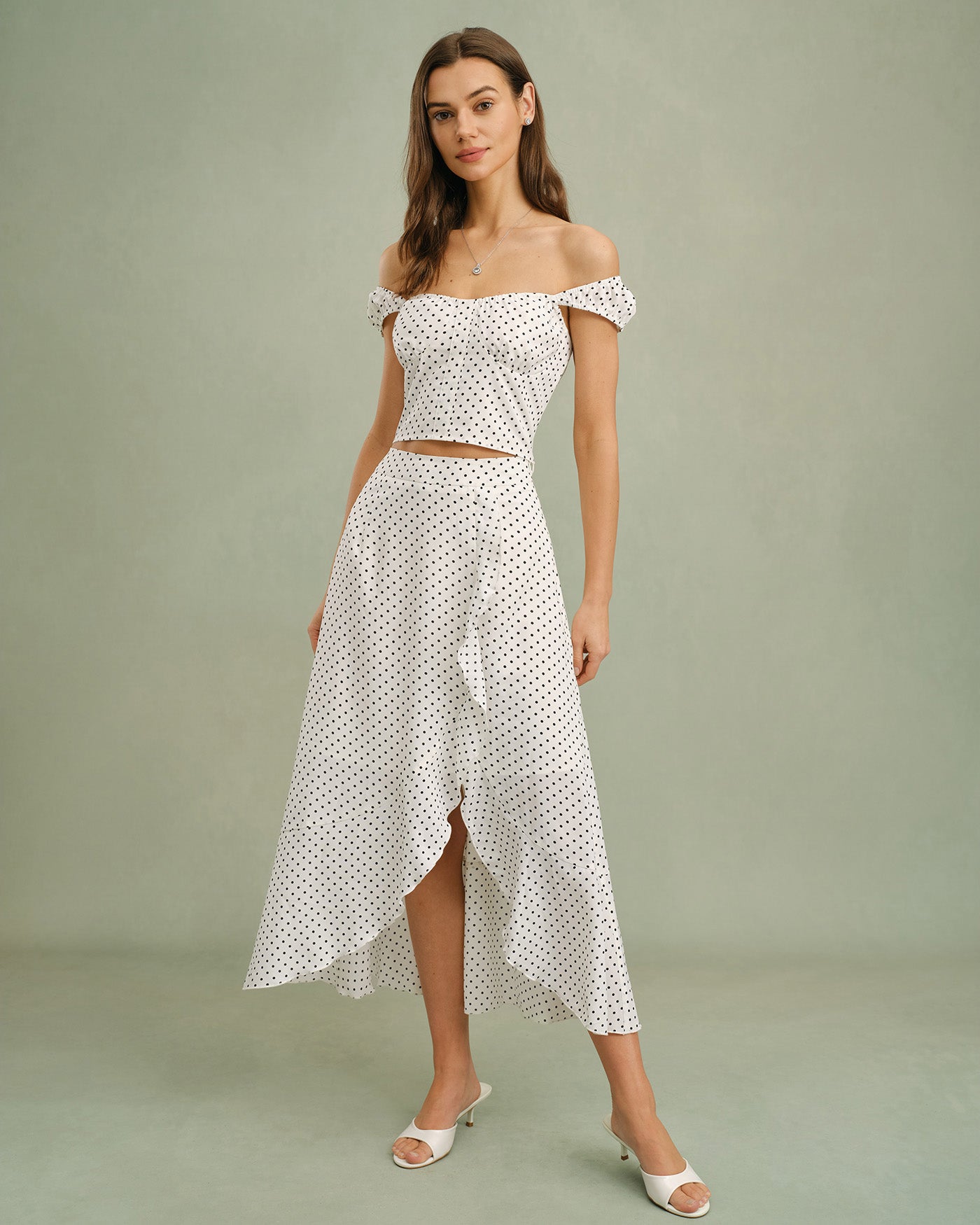 Weißes Neckholder-Tanktop mit Polka Dots