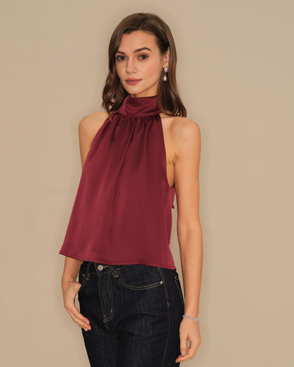 Weinrotes Schildkröten-Schleife-Satin-Tanktop