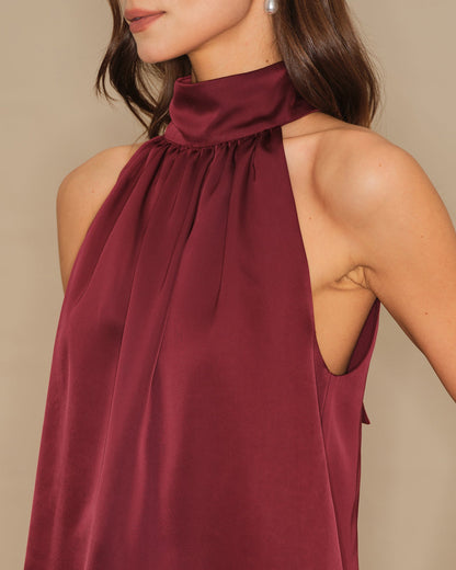 Weinrotes Schildkröten-Schleife-Satin-Tanktop
