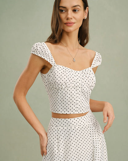 Weißes Neckholder-Tanktop mit Polka Dots