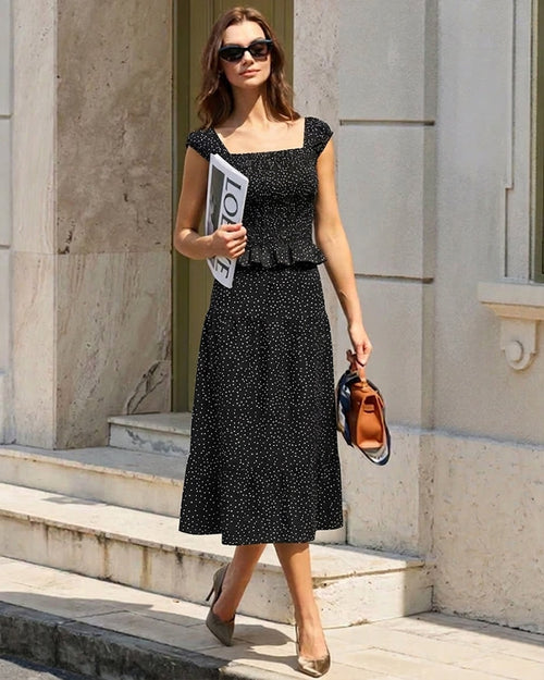 Black Square Neck Polka Dot Tank Top