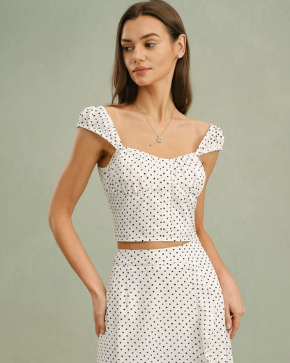 Weißes Neckholder-Tanktop mit Polka Dots