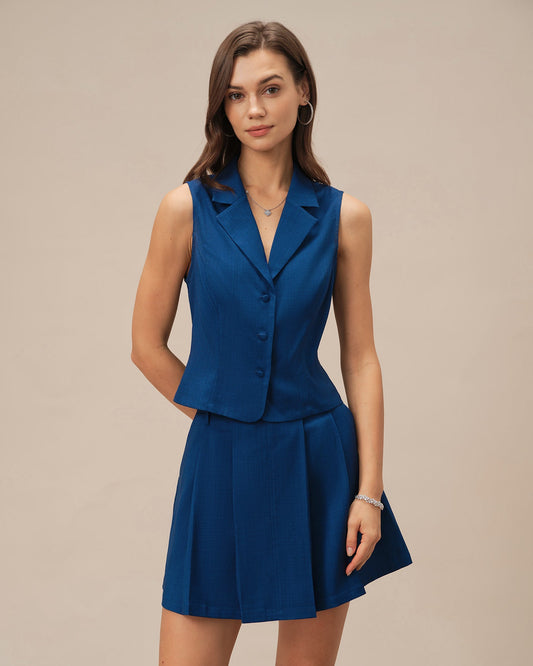 Gilet monopetto blu con collo