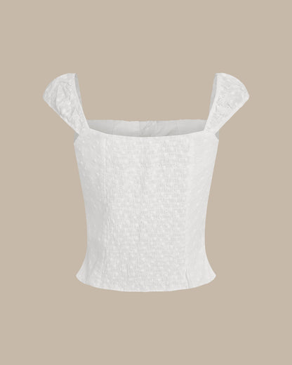 Weißes, geblümtes gerafftes Tanktop