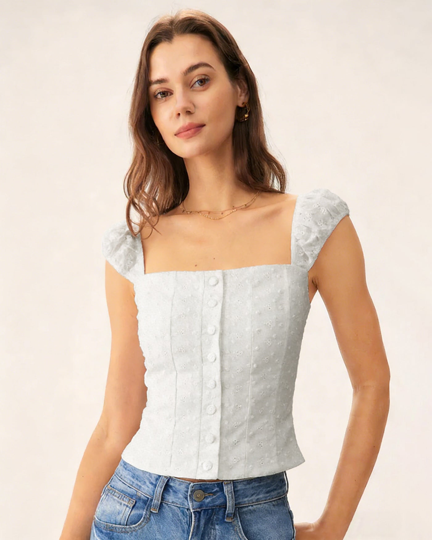 Weißes, geblümtes gerafftes Tanktop