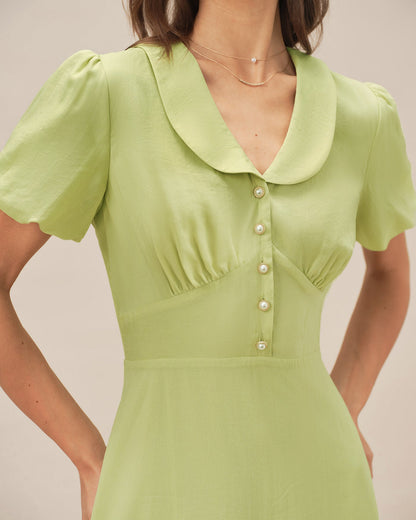 Grünes Midi-Kleid mit Hemdkragen