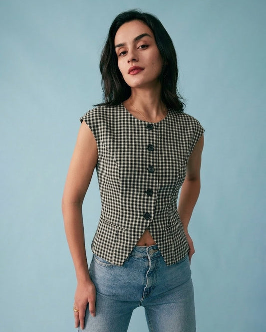 Black Plaid Viscose Tee
